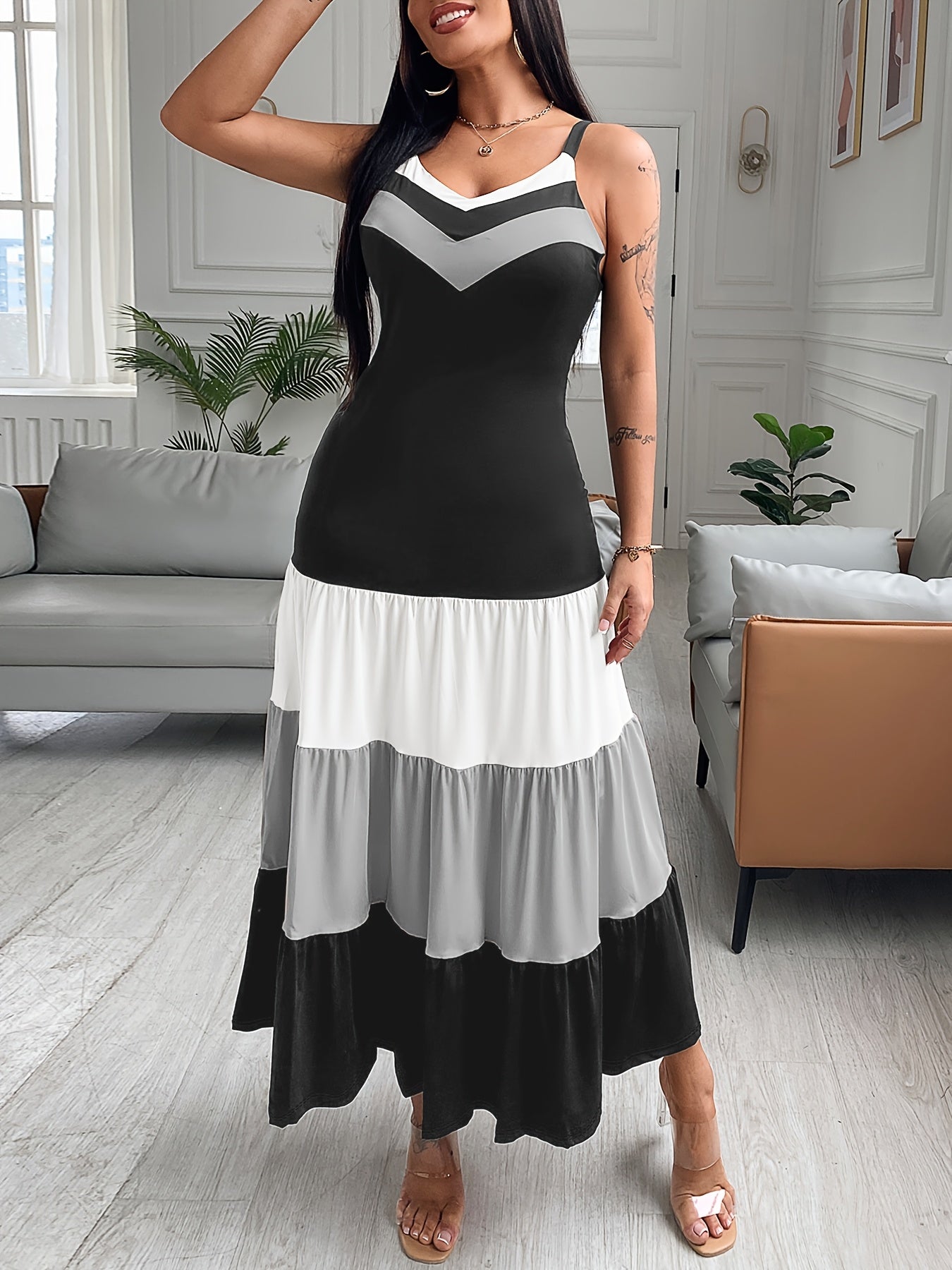 Color-Blocking Spaghetti Strap Dress