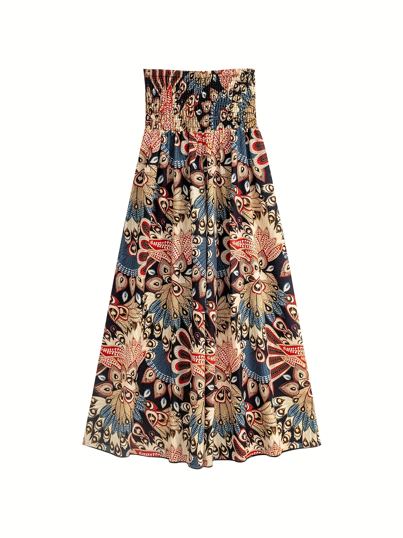Women's Spring Summer Vacation Leisure High Waist Tribal Geometric Print Pleated Loose A-line Skirt Pants