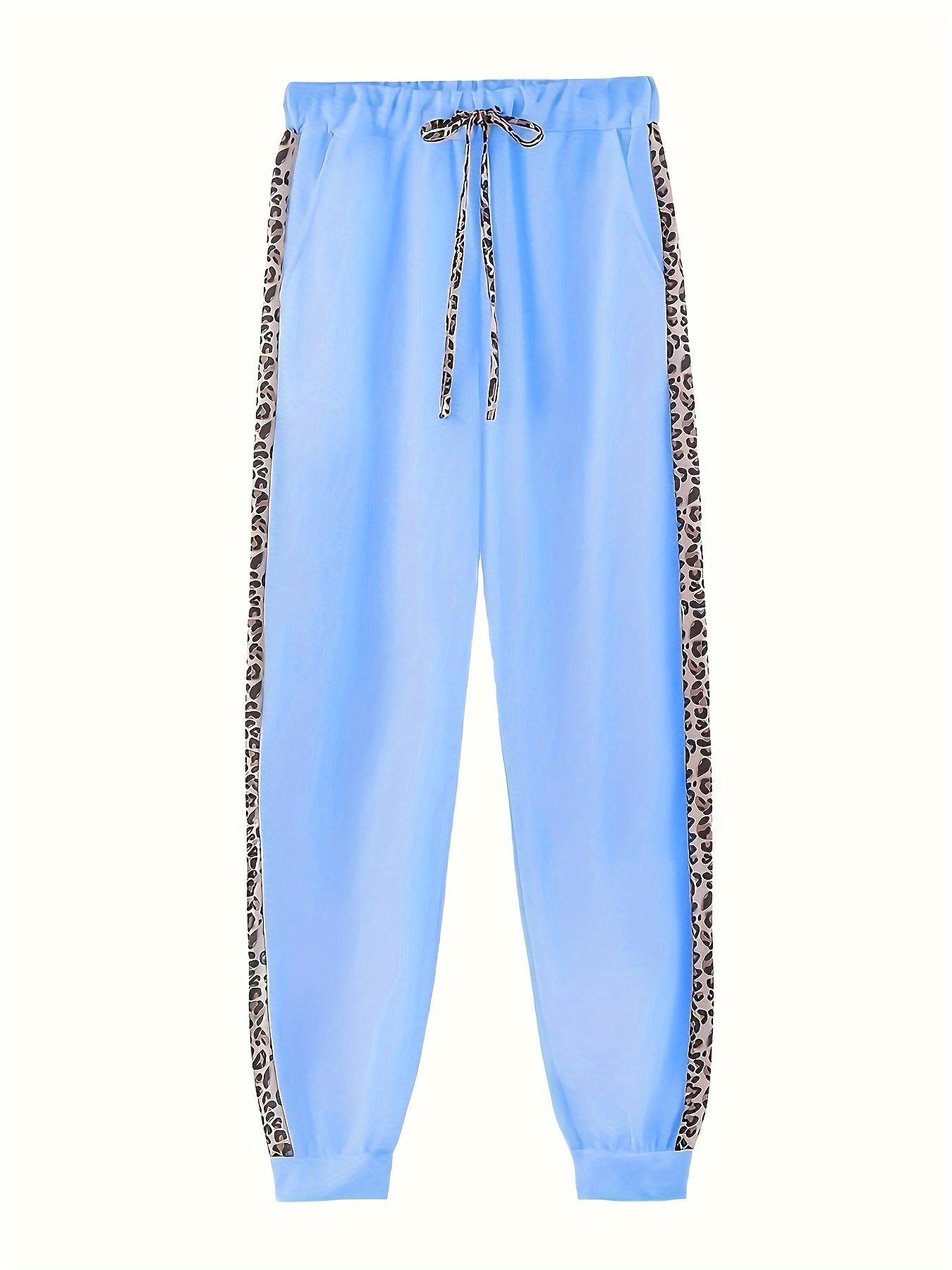 Two-piece Set, Long Sleeve Leopard Print Zip Up Hoodie & Drawstring Pants Outfits, Women's Casual Clothing