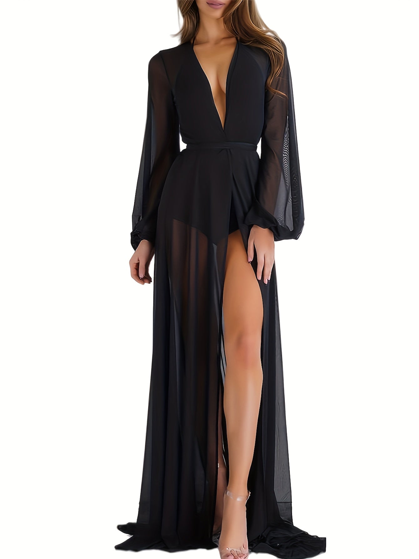 Women'S Elegant Pink Long Cover-Up Dress with V-Neck and Belted Waist - Perfect for Beach and Holiday Attire, Beach Coverup|Vneck Coverup|Nonstretch Fabric