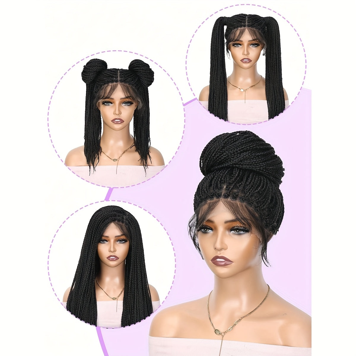 30 Inch Full Lace Braided Wig - Knotless Box Braids, Easy Wear, High-Temperature Fiber, Straight Hair, Elegant Style, All Occasions Wig|Straight Hair Wig|Easy Wear Wig