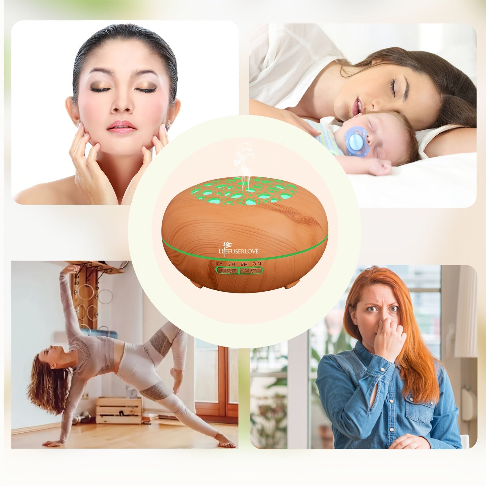 550ML Woodgrain Essential Oil Diffuser With 8 Essential Oils, Remote Control, 4 Timers, 7 Colour LED Lights, Auto-Off Function, Cool Mist Humidifier For Home, Bedroom And Office