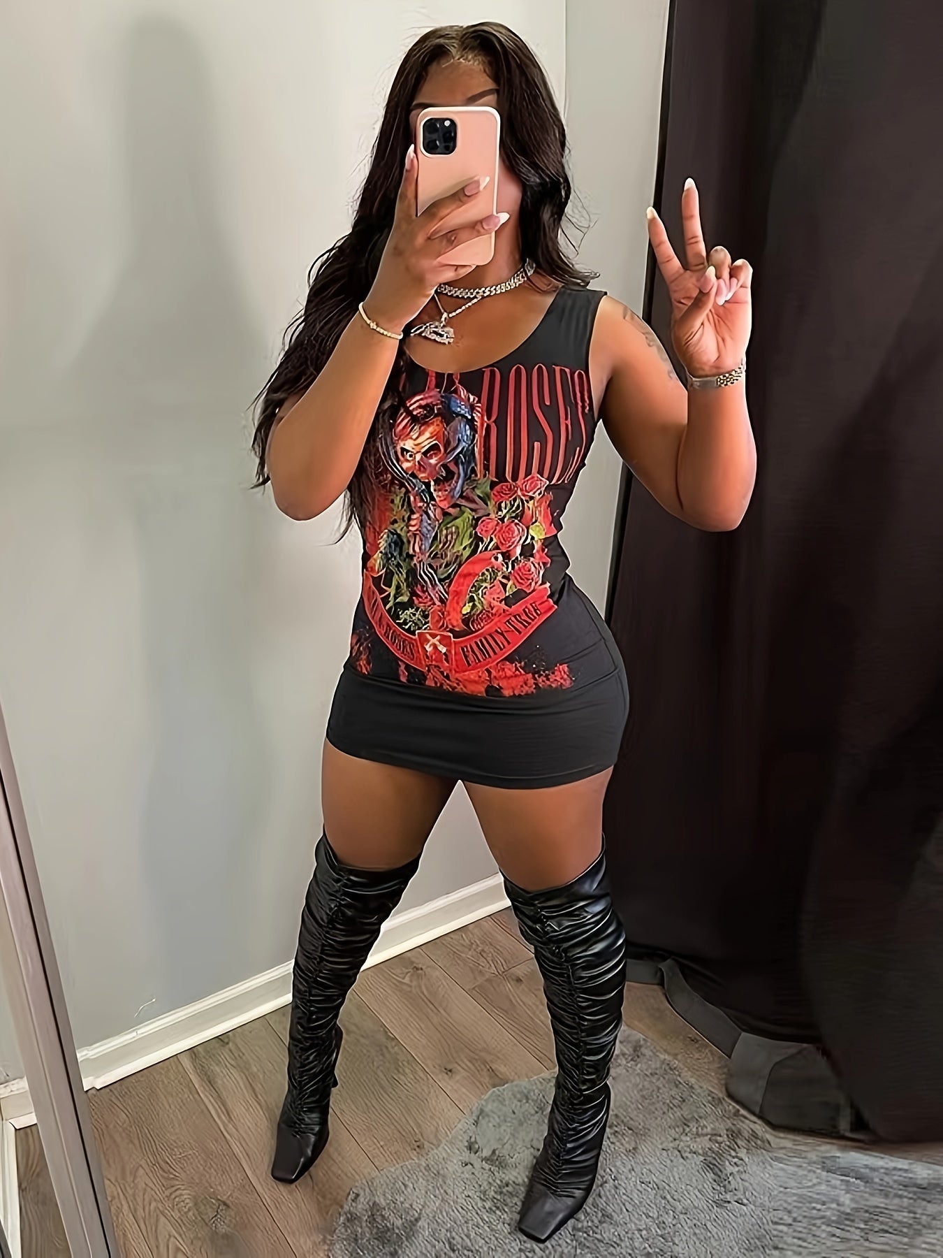 Women'S Summer Cartoon Print Knit Vest Dress, Casual Scoop Neck Short Sleeve Top with Spandex and Polyester Blend, 95% Polyester 5% Spandex, Lightweight 180g/m² Fabric, Fashionable Adult Clothing