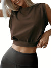 Fashion Solid Casual Sports Crop Tank Top, Round Neck Tank Top, Women's Athleisure