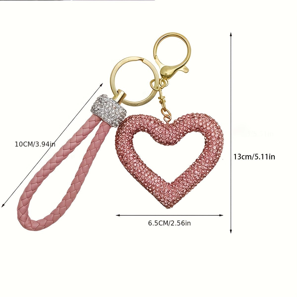Resin Heart-Shaped Keychain with Rhinestone Accents, Cartoon Themed Ladies Novelty Keyring, Lobster Clasp, Single Individual Piece, Christmas Holiday Decorative Accessory