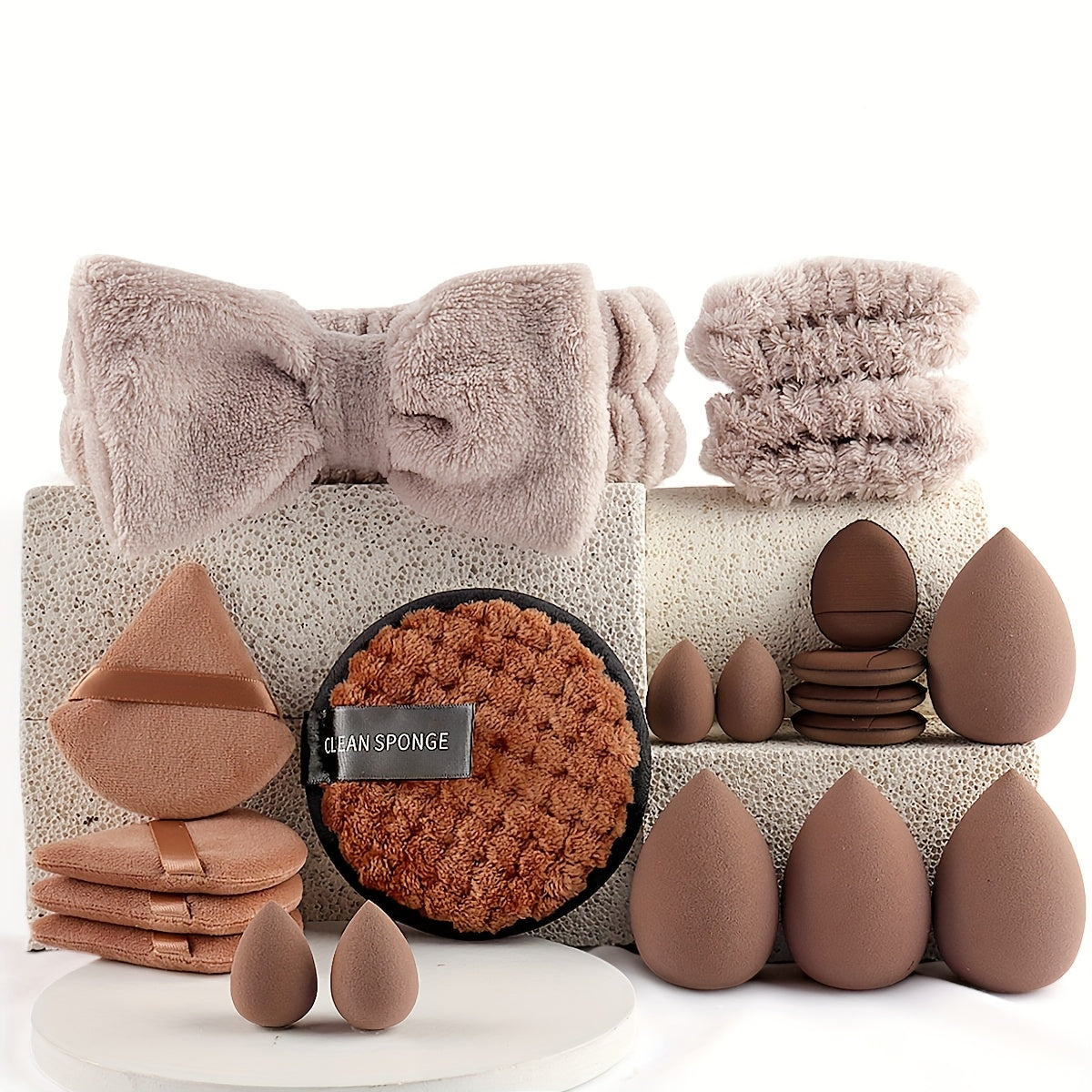 Professional Makeup Brush Set in Combination Light Beige - 20/40pcs with High-Quality Nylon Bristles, Headbands, Sponges & Velvet Applicators, ABS Plastic Handles, Fragrance-Free
