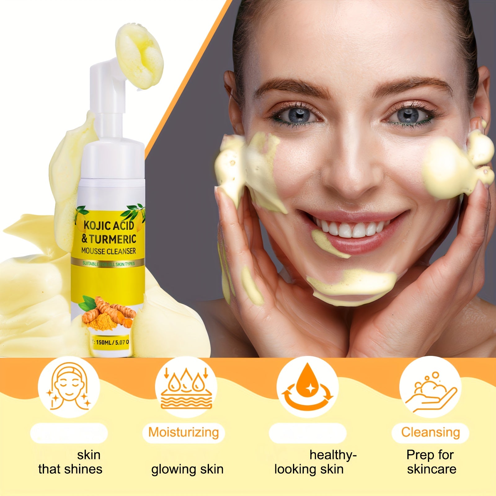 2pcs 300ml Kojic Acid Facial Cleansing Mousse, Deep Pore Cleansing, Large Capacity, Day And Night