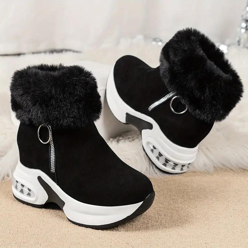 Elegant Women's Leopard Print Fashion Snow Boots with Side Zipper - Warm Fur-Lined Interior, Rubber Sole, Available in Black, Brown, Grey, and White