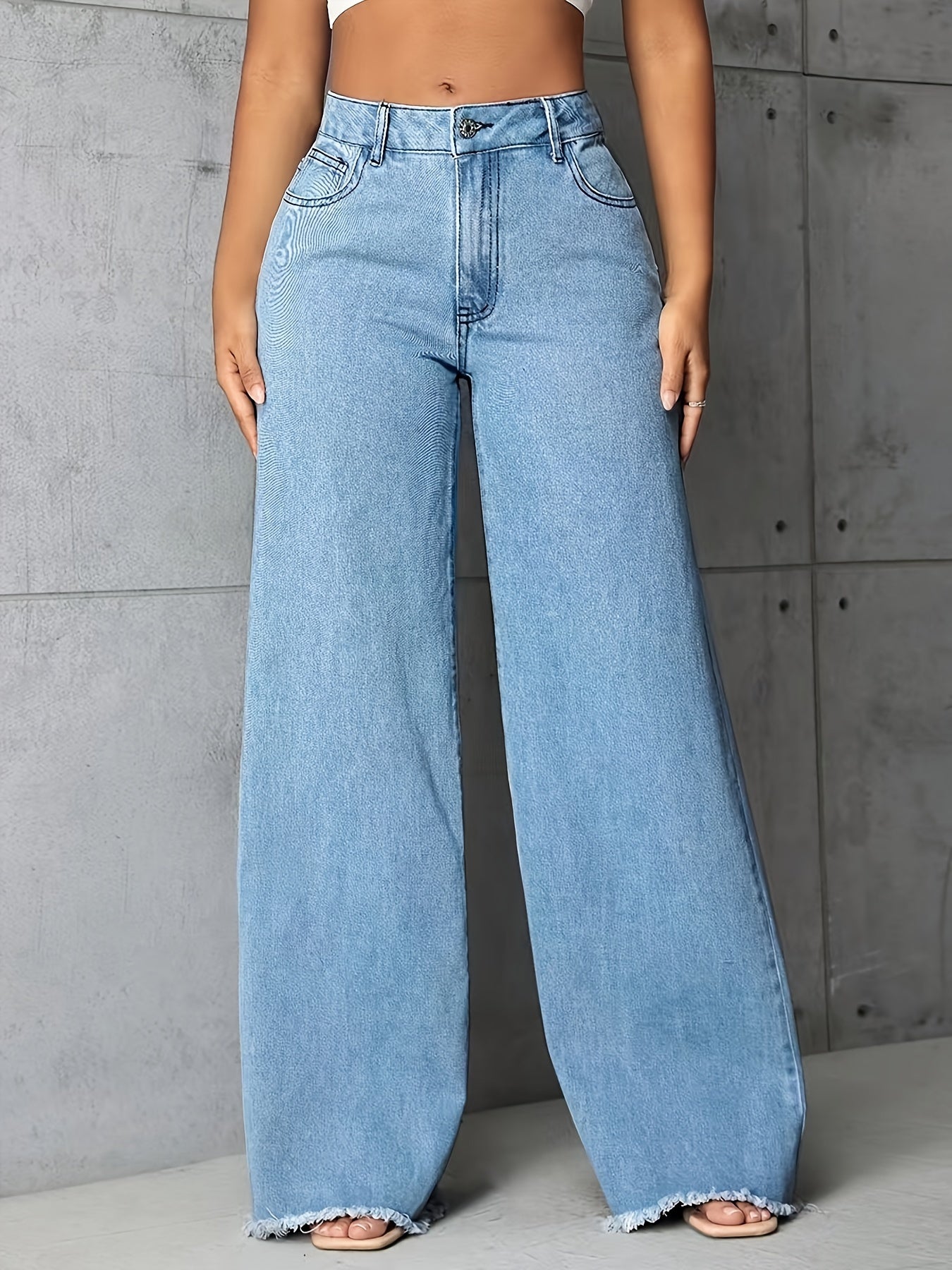 Women'S Low Rise Wide Leg Jeans Raw Hem Straight Baggy Denim Pants Casual Loose Boyfriend Mom Jean Trouser