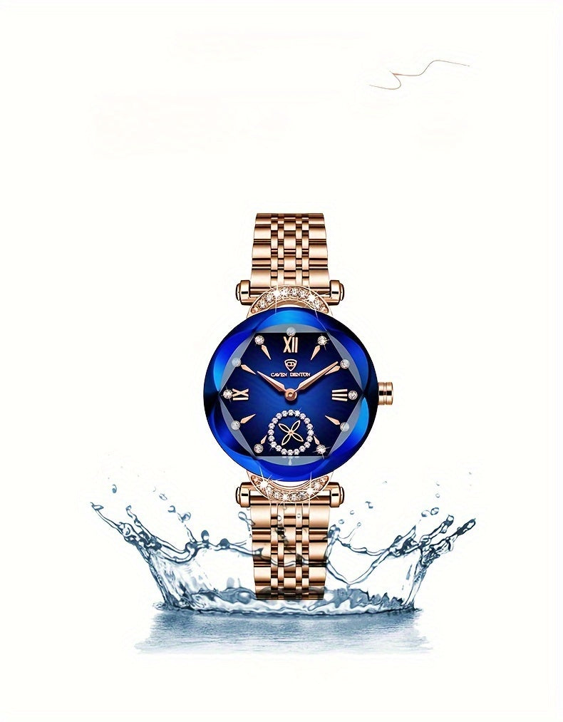 Elegant Women's Quartz Watch with Rhinestone Accents - Rose Golden Case & Stainless Steel Band, Roman Numerals, Independent Second Hand - Ideal for Business or Formal Wear - Perfect Mother's Day, Christmas, or Back-to-School