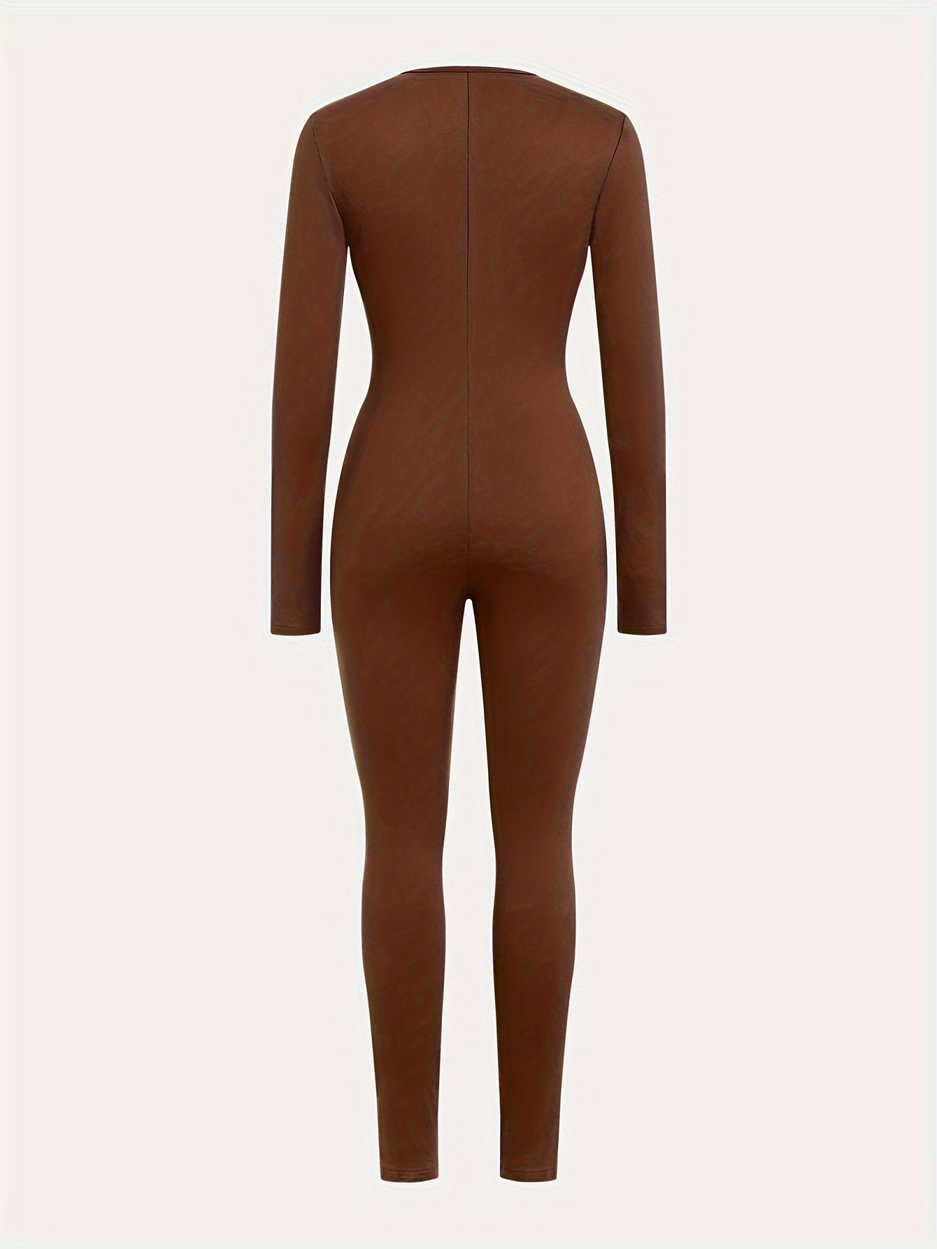 Women's High-Stretch Solid Black Zip-Up Jumpsuit - Long Sleeve, Form-Fitting, Machine Washable, Polyester & Spandex Blend for Spring/Summer Fashion, Casual Wear Jumpsuit | Trendy Jumpsuit | Stretchy Fabric, Romper Jumpsuit