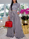 1set Women'S Houndstooth Print Long Sleeve Casual Polyester Knit Pants Suit with Round Neck for Autumn/Winter