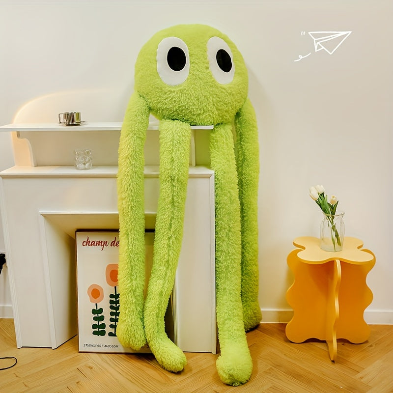 35.4-Inch Giant Plush Octopus Doll Pillow - Cute Long-Legged Stuffed Animal with Expressive Eyes, Soft Polyester Fabric, Green & Purple Options, Perfect for Youngsters' Room Decor, Birthday & Holiday Gifts