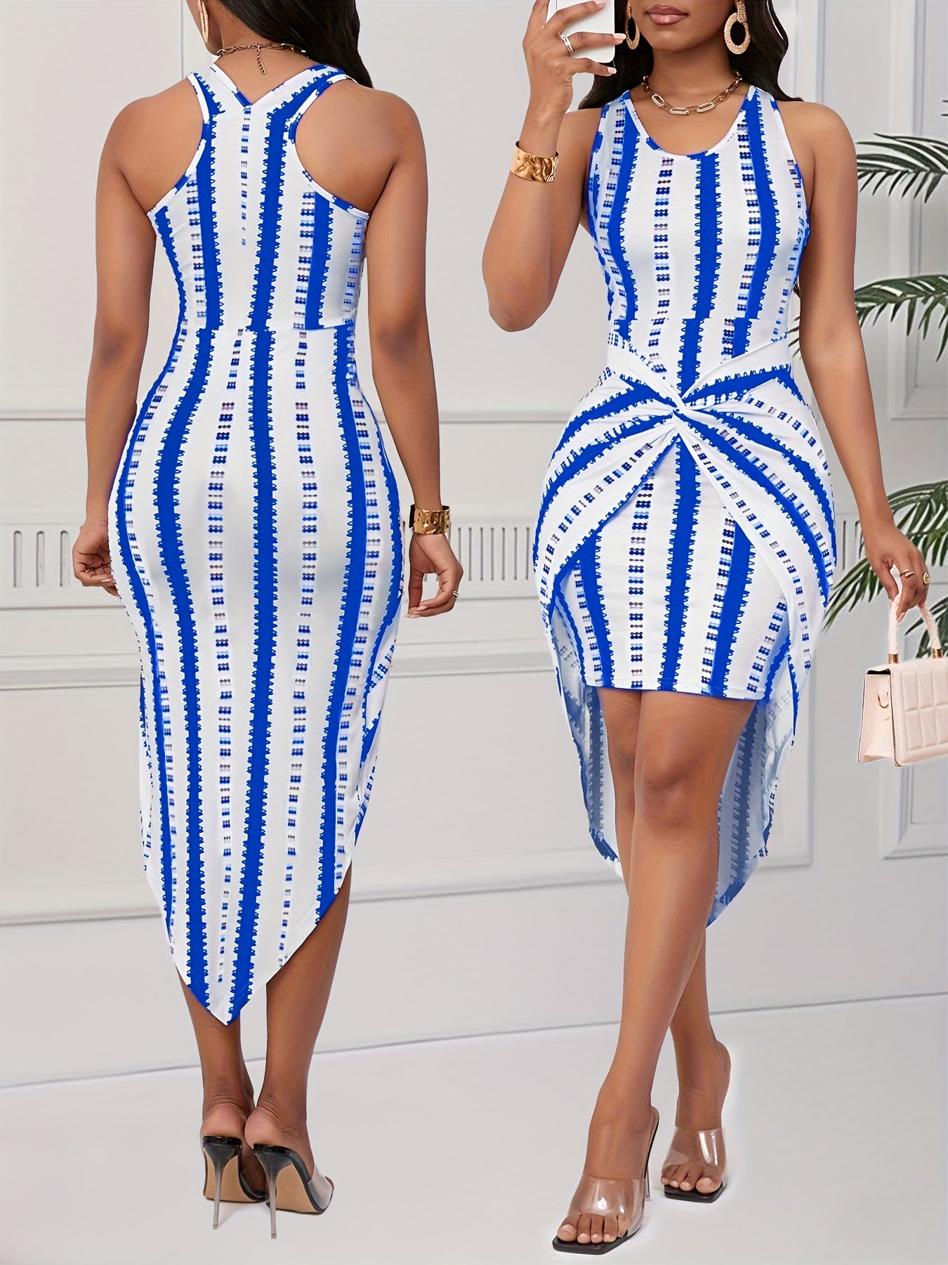 New Women'S Stylish And Elegant Striped Printed Dress