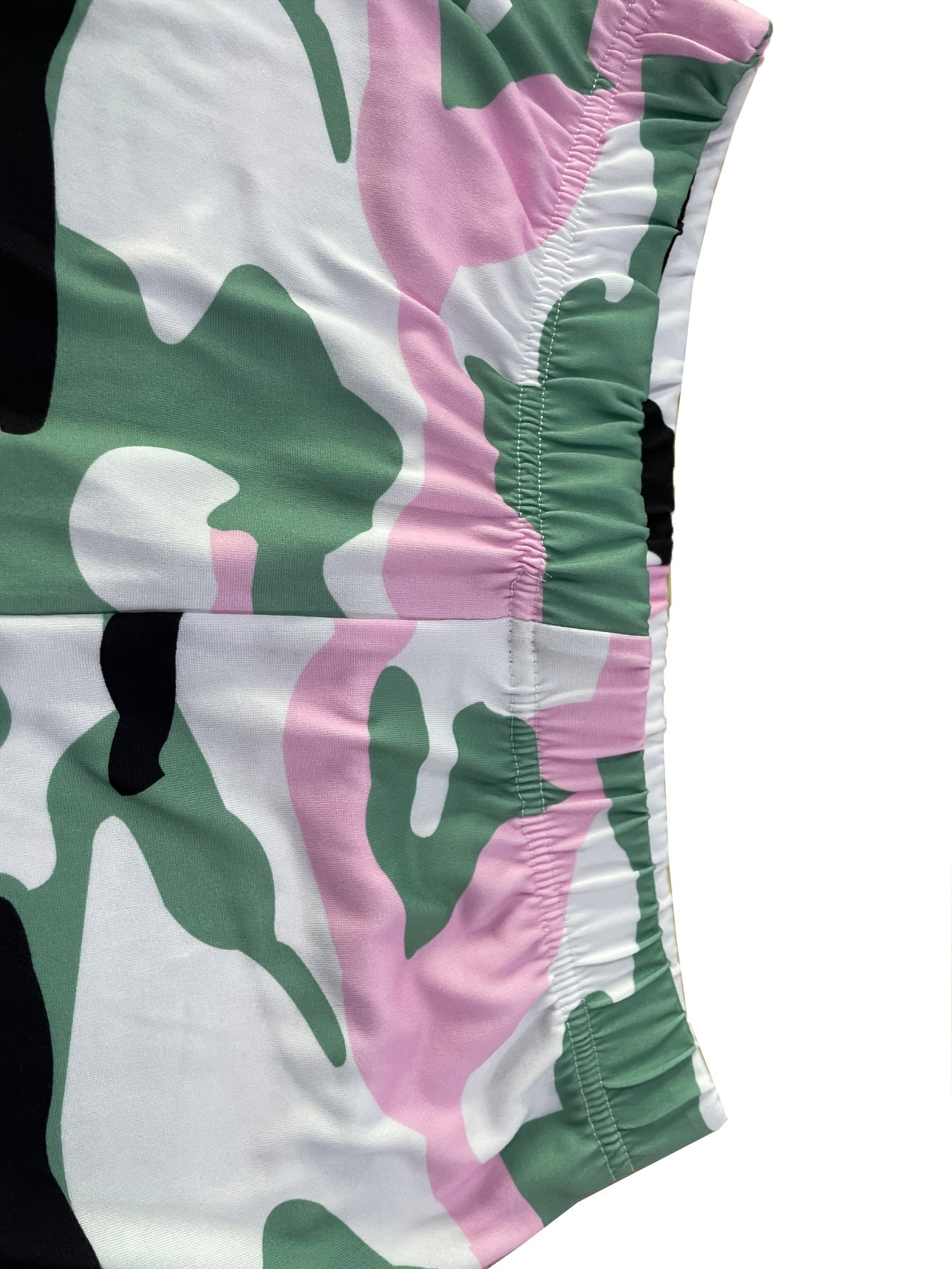 Adorable 'BEBE' Letter Print & Camo Patchwork Spring/Summer Set - Comfy Polyester Blend T-Shirt & Joggers, Machine Washable, for Women
