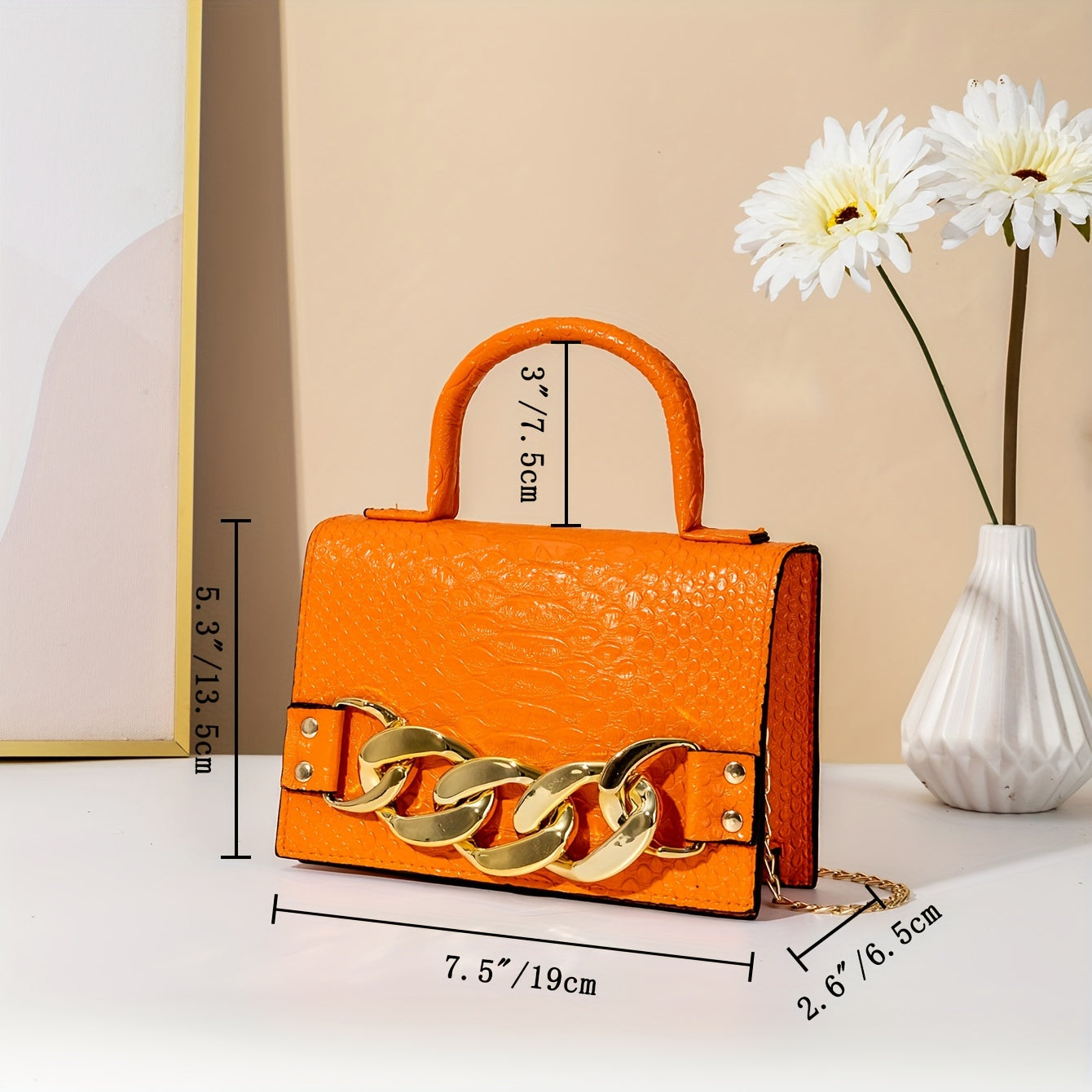 Stylish Chic Acrylic Chain Crossbody Handbag - Magnetic Closure, Solid Color PVC, Wrist Strap, Perfect for Daily Use, Mother's Day Gift, and Travel Accessories