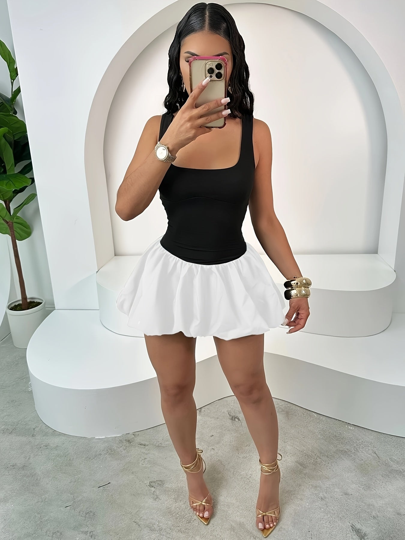2231 European And American Women'S Fashion Tank Top Style Slim Sexy Fluffy Sleeveless Vest Dress