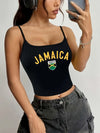 Women's Jamaica Flag Print Sleeveless Cami Top - Vibrant Bold Lettering with Green, Yellow & Maroon Emblem - Casual Spaghetti Strap Summer Crop Top