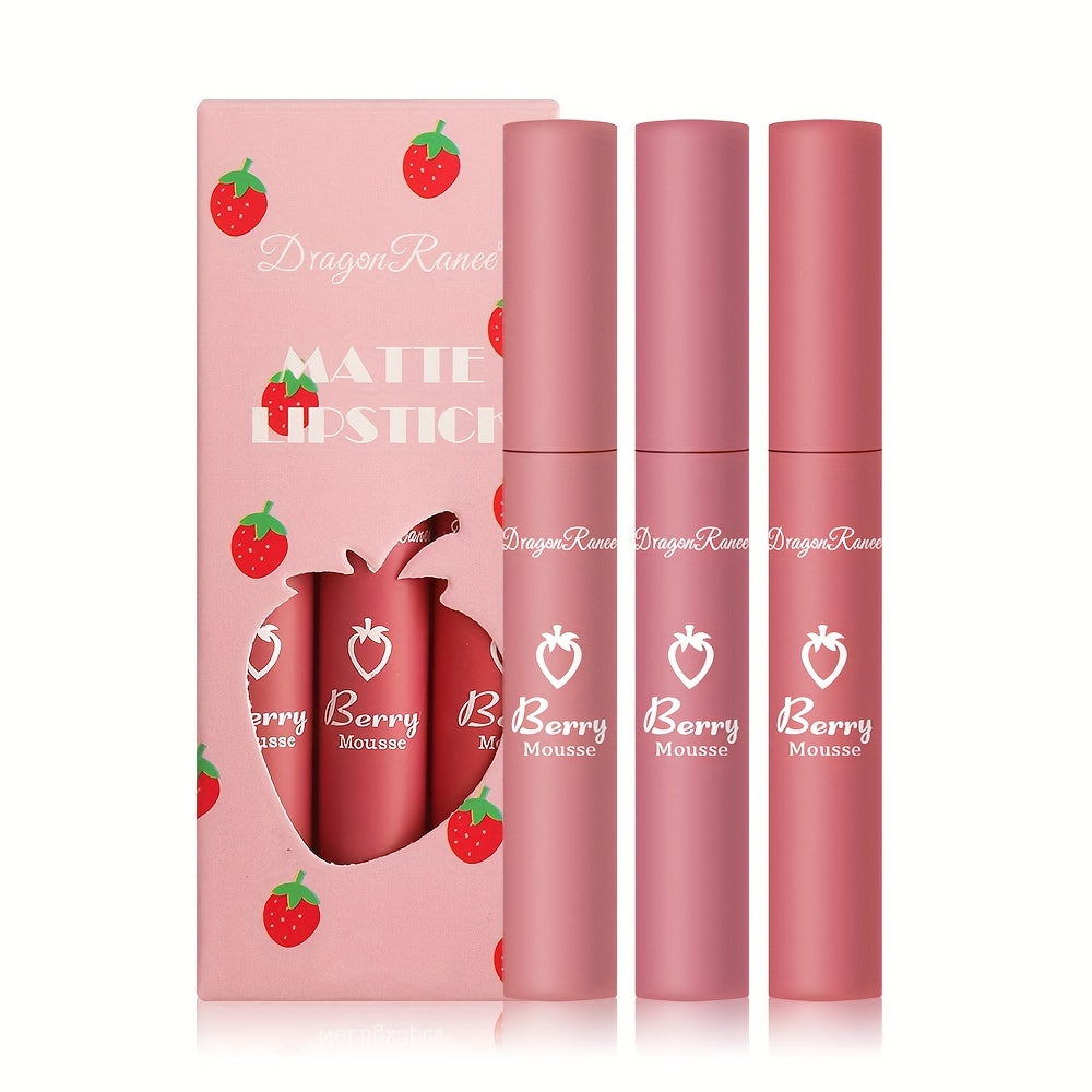 3-Color Velvet Matte Liquid Lipstick Set – Long-Lasting, Lightweight, Non-Stick Lip Color with Soft Finish, Perfect Valentine's Day Gift