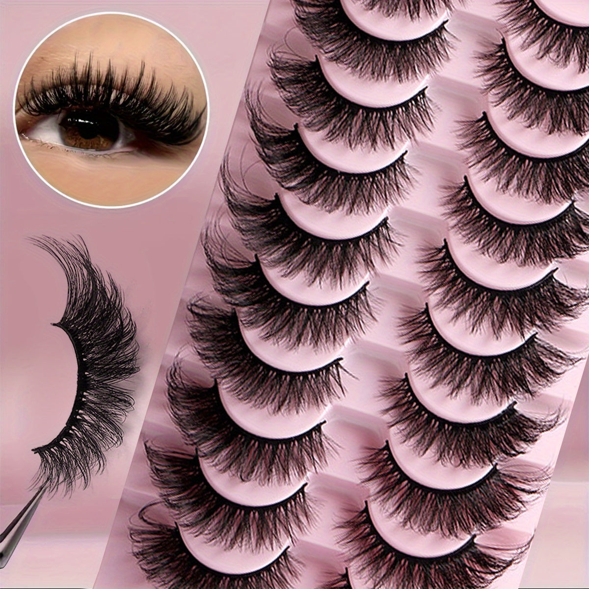 10 Pairs Cat Eye False Eyelashes Set, Russian DD Curl, Natural Fluffy Extra Thick, D Curl, 10-18mm Length, Reusable, Easy to Apply, Unscented, Beginner Friendly, Multiple Pairs for Dramatic Eye Makeup Effect