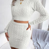 2022 Autumn/Winter European And American Casual Twisted Crop Sweater And Bodycon Knitted Skirt Set