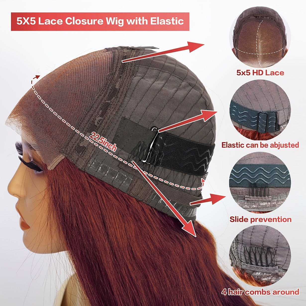 Easter Special Offer 180 Density 5x5 Red Brown Dark Wavy Front Wig 5x5 Glueless HD Lace Front Wig Colorful Curly Lace Closure Front Human Hair Wig