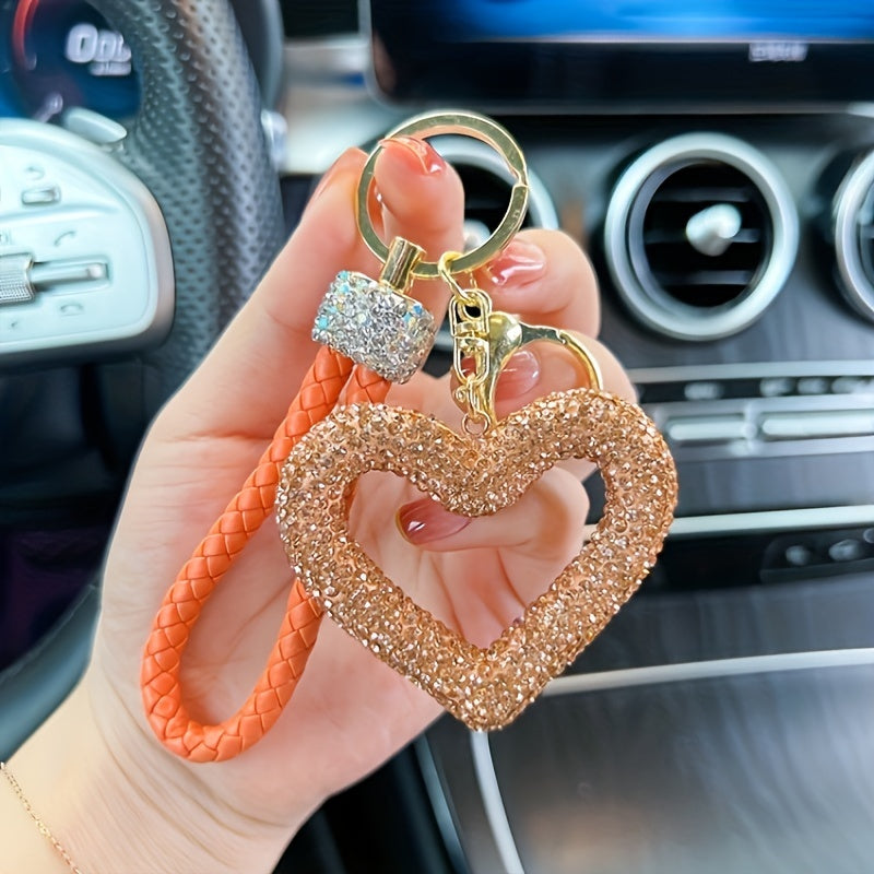 Resin Heart-Shaped Keychain with Rhinestone Accents, Cartoon Themed Ladies Novelty Keyring, Lobster Clasp, Single Individual Piece, Christmas Holiday Decorative Accessory