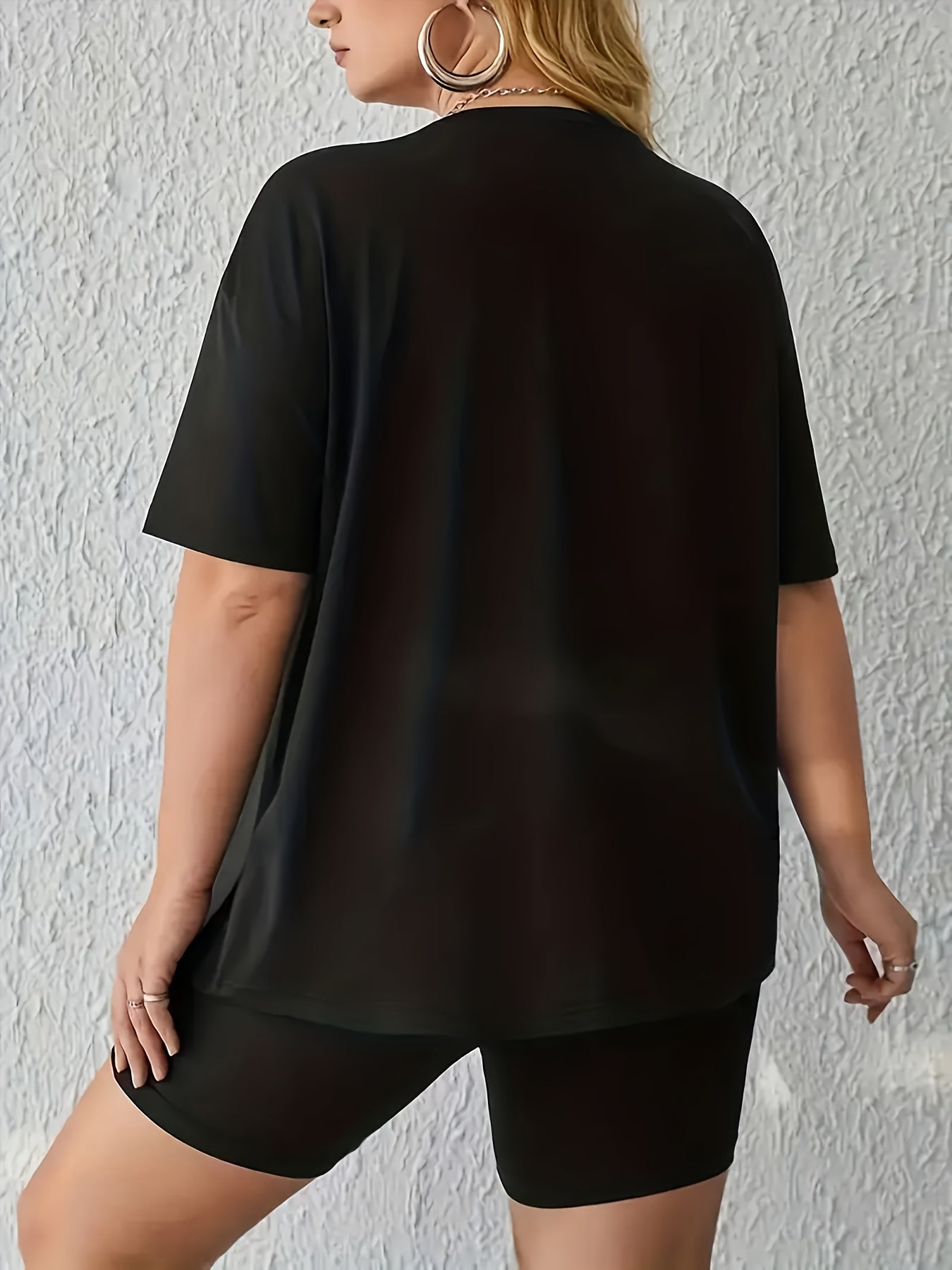 Trendy Cartoon Graphic Tee & High-Waisted Biker Shorts - Soft, Stretchy, and Comfortable Polyester Blend for Spring/Summer Outfits