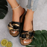 Women'S Slide Cork Sandal Metal Chains Slip Sandal Slip On Open Toe Backless Slippers On Summer Indoor Outdoor Slide Sandals
