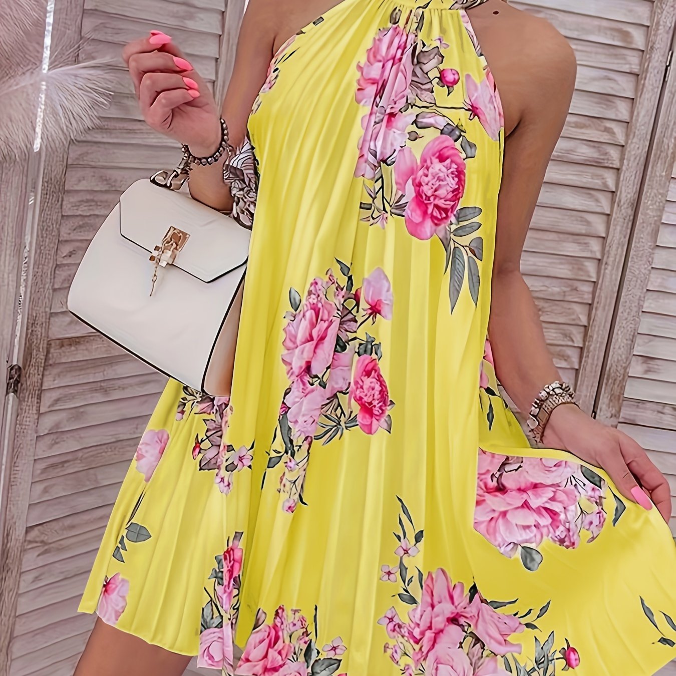 Spring-Summer Chic Choker Style Dress - Sleeveless, Floral Elegance, Women’s Perfect Sundress