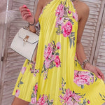 Spring-Summer Chic Choker Style Dress - Sleeveless, Floral Elegance, Women’s Perfect Sundress