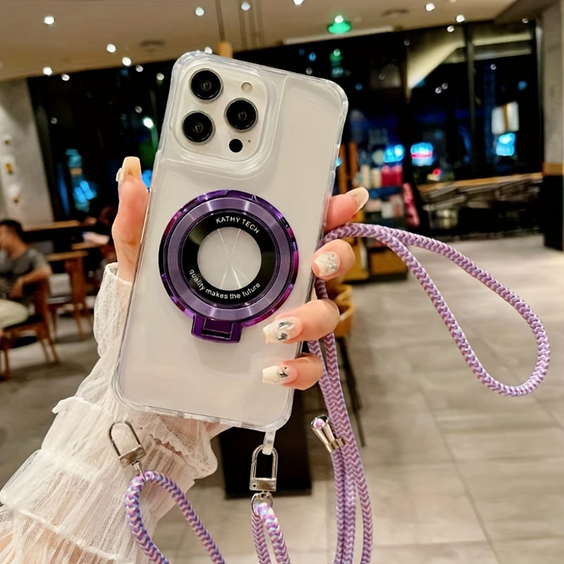 Acrylic transparent integrated stand with string crossbody phone case is suitable for Apple 16 all-inclusive drop resistance