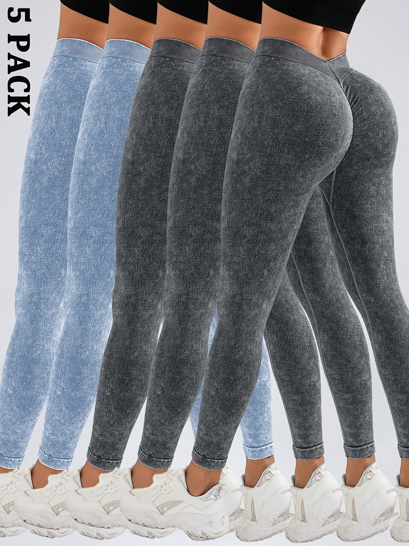 5 Pack Women's Hip Lifting Seamless Sexy V Back Sports Yoga Leggings High Waisted Stretch Fitness Pants Outdoor Running Skinny Sweatpants
