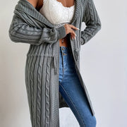 Cozy Chic Drawstring Waist Hooded Cardigan - Soft, Casual, Open Front, Long Sleeve, Relaxed Fit, Women's Clothing for Everyday Wear