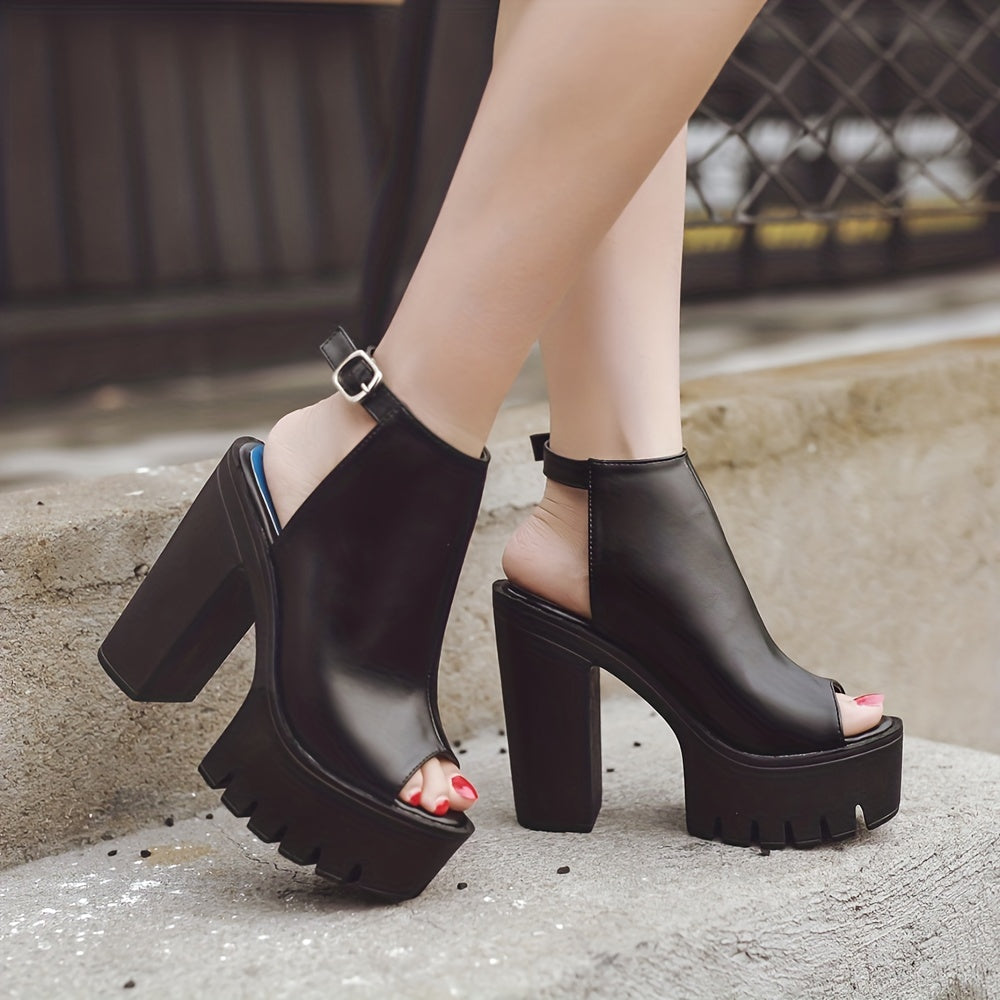 Women's Platform Block High Heels - Black Peep Toe Ankle Buckle Strap Slingback - Fashion Party Pumps - For Women - Suitable for Parties & Special Occasions - Perfect Gift for Fashionistas