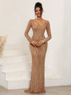 Long Sleeve Pearl Dress Maxi Prom Cocktail Evening Dresses with Rhinestone