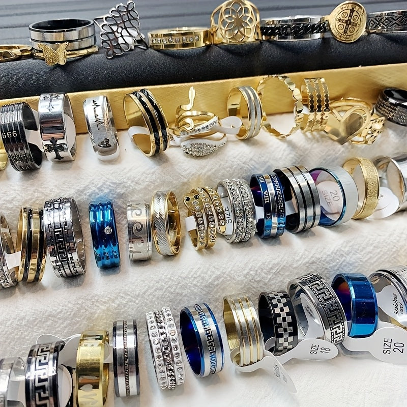 30pcs Punk-Inspired Stainless Steel Rings with Cubic Zirconia - Mixed Style, Sleek & Minimalist for Men & Women, Ideal for Daily Wear, Parties, and Gifts, Randomly Selected, Everyday Rings|Punkinspired Rings|Durable Rings