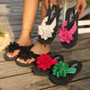 Women'S Bohemian Flip Flops - Black, Red, Green & Pink with Floral Accents, Casual Sandals for Beach, Pool & Everyday Wear, All-Season Comfort, Rubber Sole, Slip-On Style, Casual Footwear | Bohemian Style | Rubber Sole Sandal