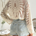 Women's Sexy Knitted Cover-up, Beachwear Semi Sheer Mesh Cropped Cover Up Top, Vacation Style Swimwear
