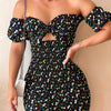 Elegant Off-Shoulder Floral Bodycon Dress - Summer Bohemian Style, Short Sleeve, Polyester, Machine Washable