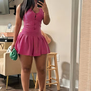 Lazaro Summer Sexy Wrap Solid Color Bodycon Short Dress Sleeveless Halter Single Breasted Mini Dress for Women