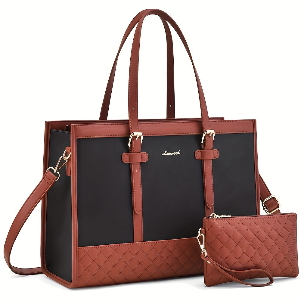 LOVEVOOK Women's makeup travel case, 17.3" - Spacious Work & Travel Briefcase with Clutch Purse, Durable Synthetic Synthetic Leather, Scent-Free, Campus Handbag | Quilted Exterior | Synthetic Synthetic Leather Bag