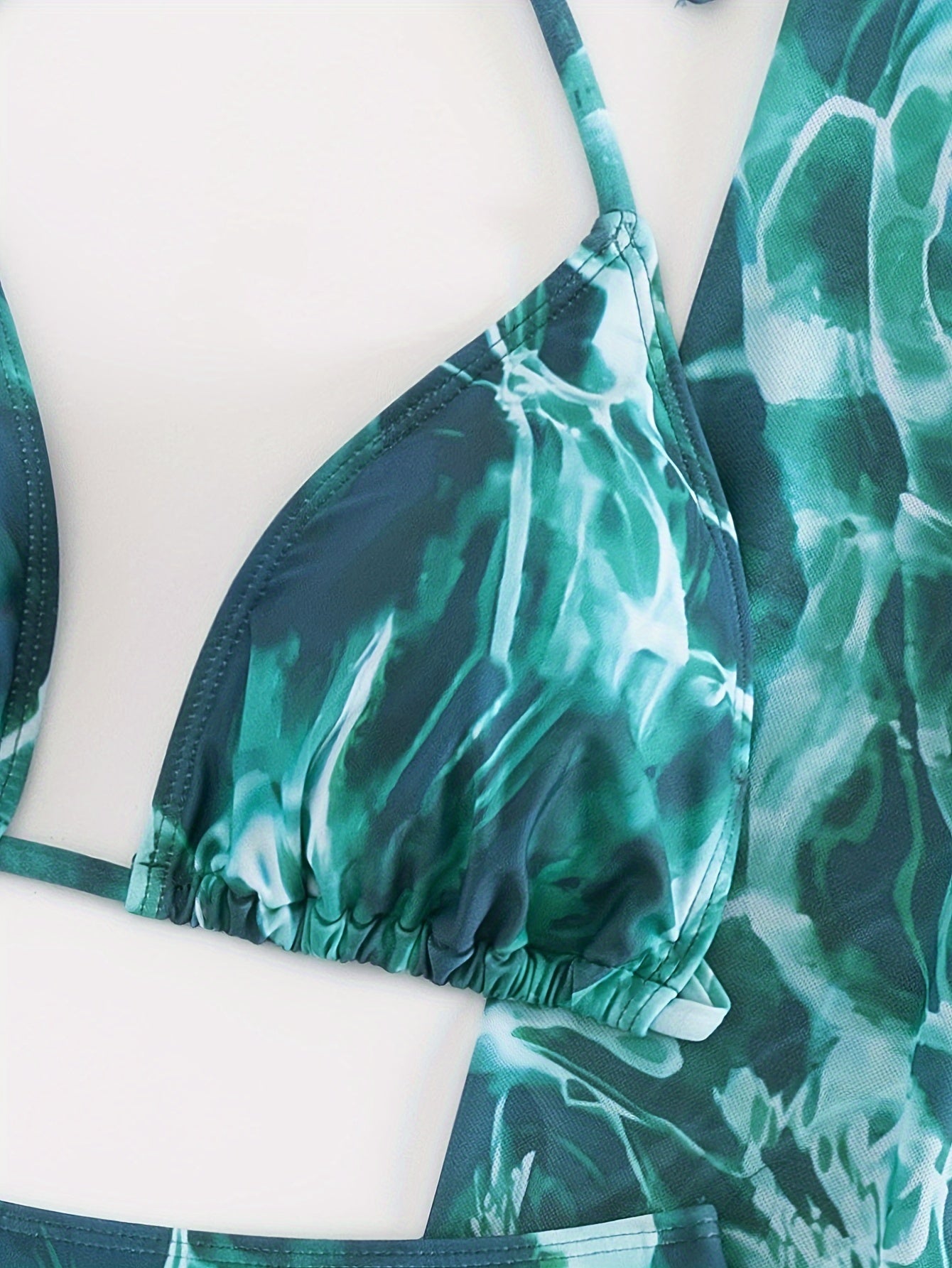 Three-Piece Tie-Dye Swimsuit - Triangle Top, High Cut Bottoms, Cover-Up Skirt Bikini Set for Women