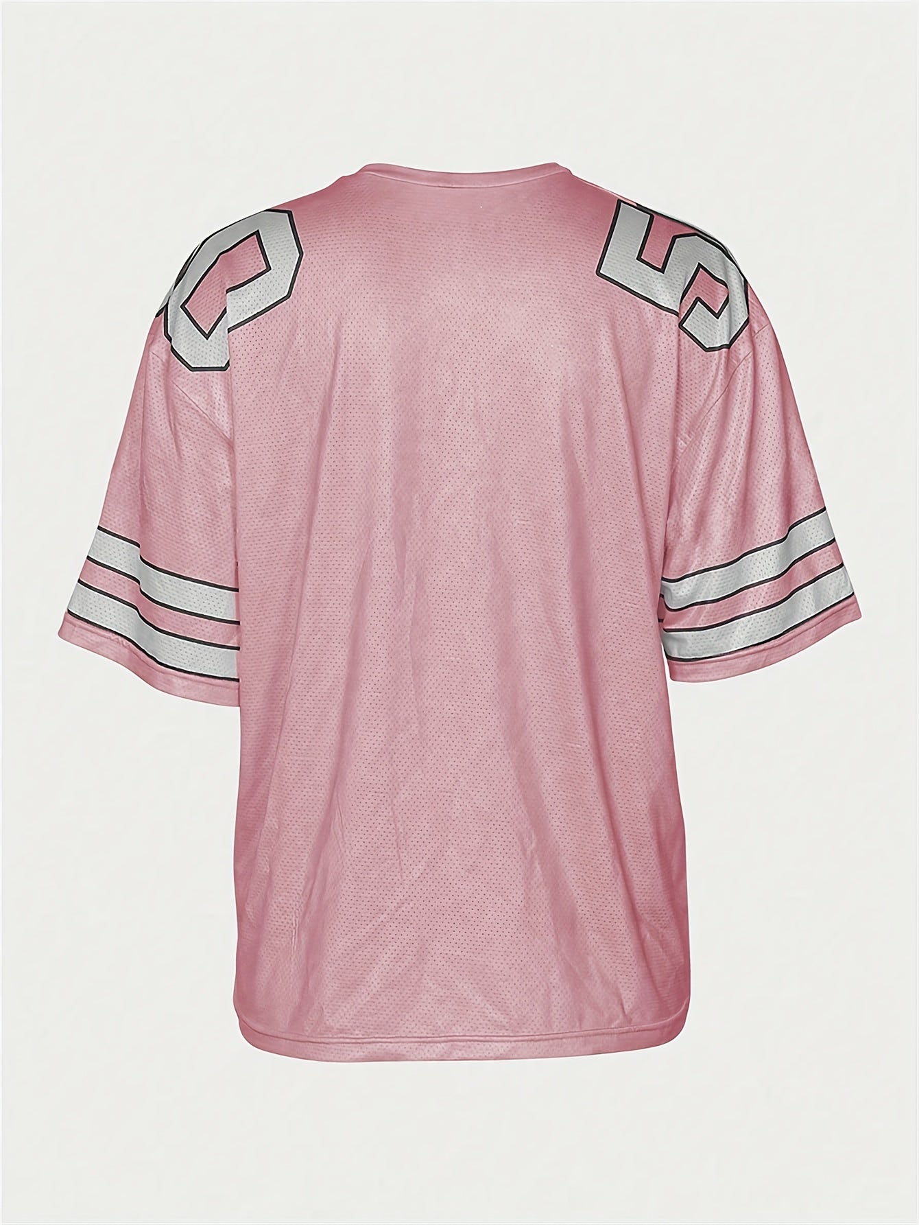 WLWXR Women's Athletic Street-Style Striped Oversized T-Shirt - V-Neck Geometric Letter & Number Print, Loose-Fit Mid-Stretch Fabric, Machine Washable All-Season Casual Tee, Sporty Apparel, Comfortable Wear