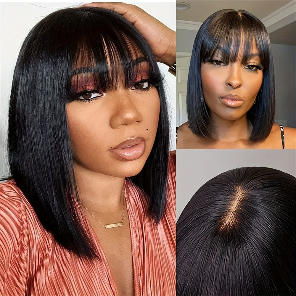 Straight Natural Scalp Raw Human Hair HD Lace Bob With Bang 180% Density Glueless HD 4x1 Lace Bob With Bang Glueless Wigs