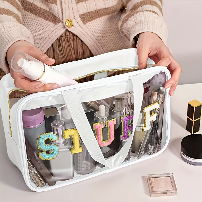 Large Capacity Toiletry Storage Bag, Stylish Transparent Makeup Pouch, Suitable for Travel Cosmetics Storage, Portable Handheld Toiletry Bag.