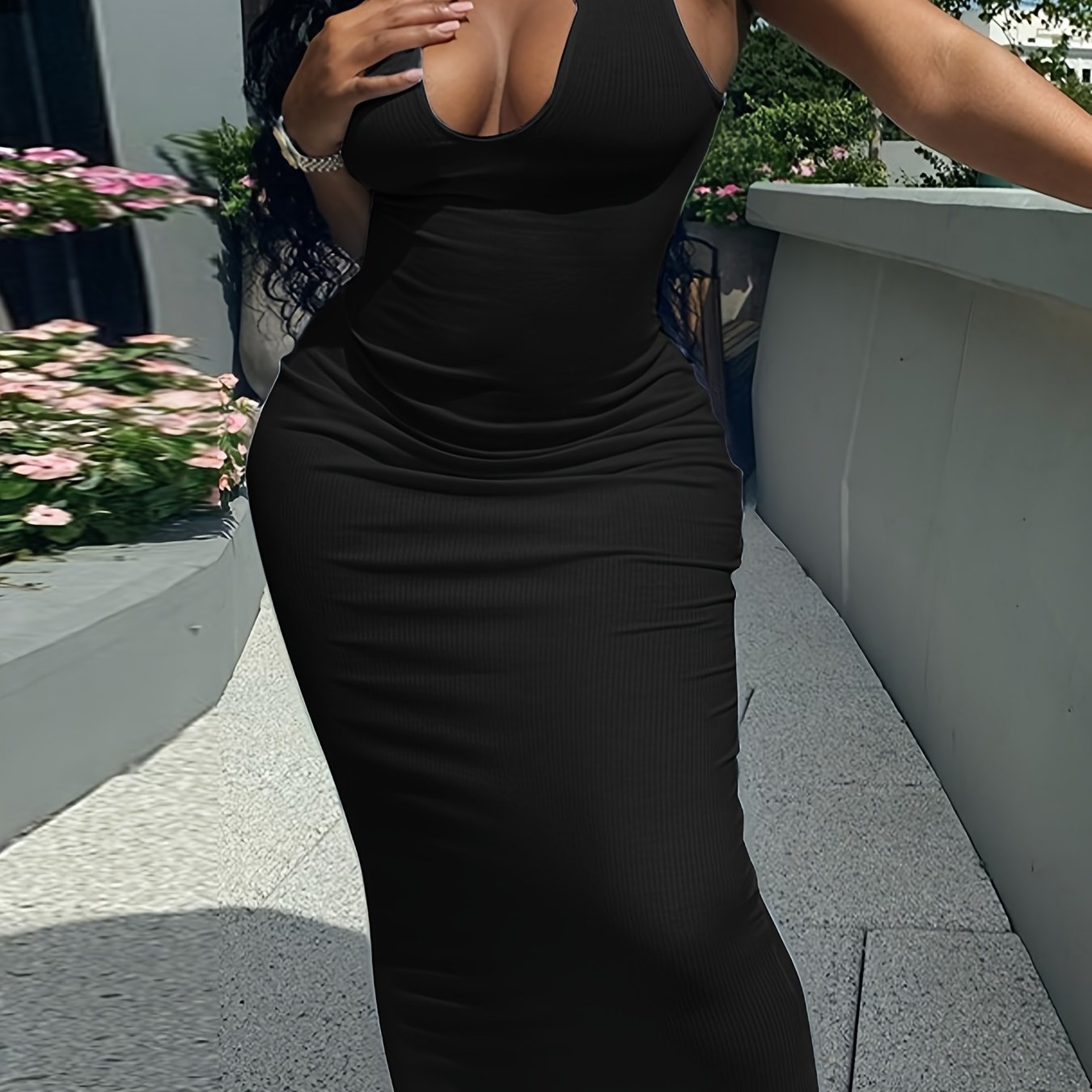 Sleek Notched Neck Bodycon Tank Dress - Sleeveless, Casual, Spring & Summer Essential - Womens Clothing for a Chic Look
