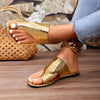 Women's Metallic Slide Sandals, Casual Loop Toe Flat Summer Shoes, Lightweight Slide Sandals
