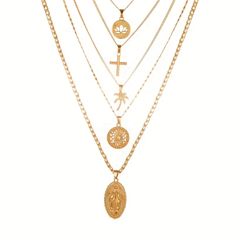 5pcs Simple Bohemian Cross Pendant Necklace Set, Daily Party Accessories, Best Gift for Friends