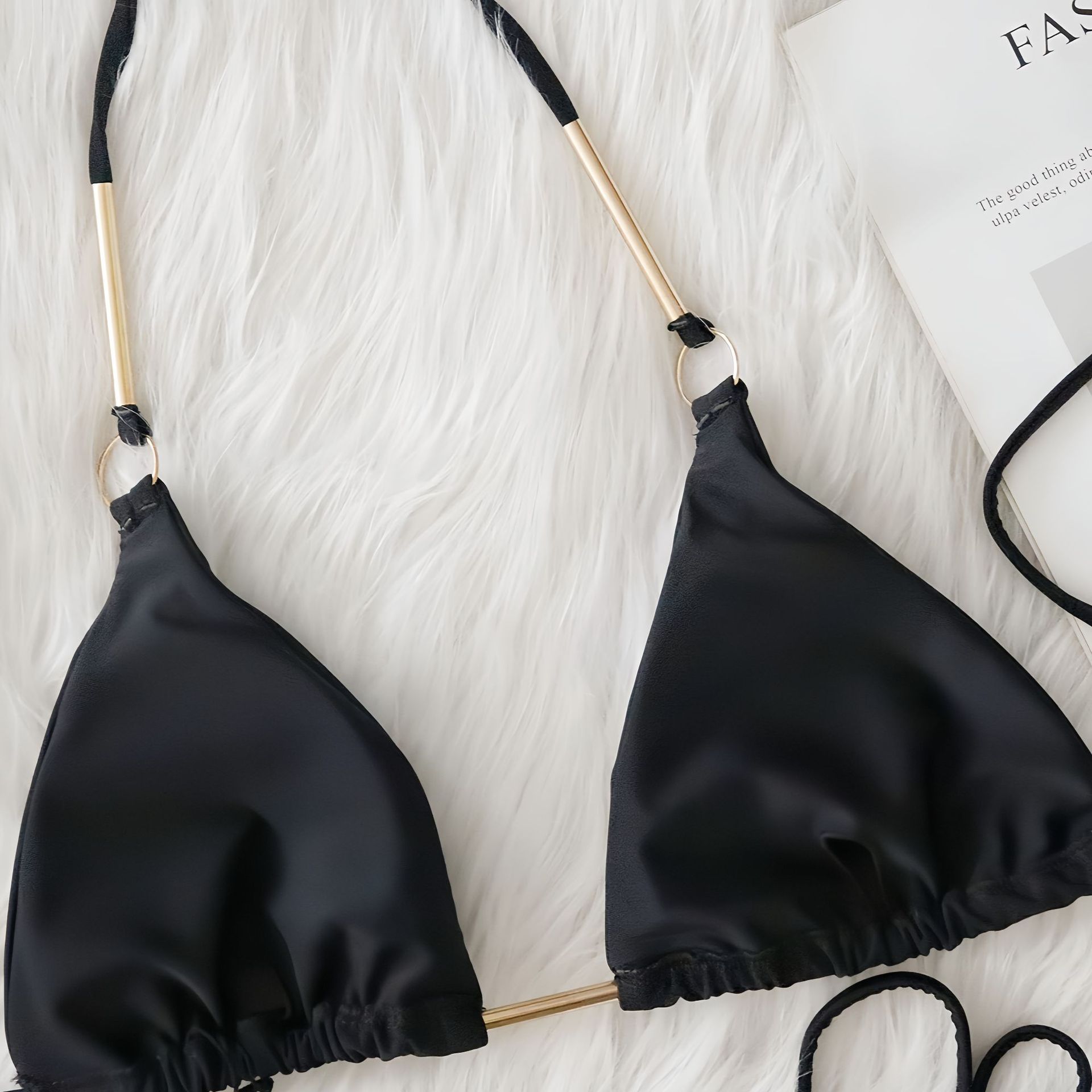 2025 New European And American Sexy Swimsuit Metal Accessories Bikini Solid Color High Waist Strap Hollow Women'S Swimsuit